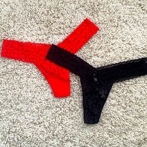 TWO Victoria’s Secret The Lacey Heart Thongs. New.